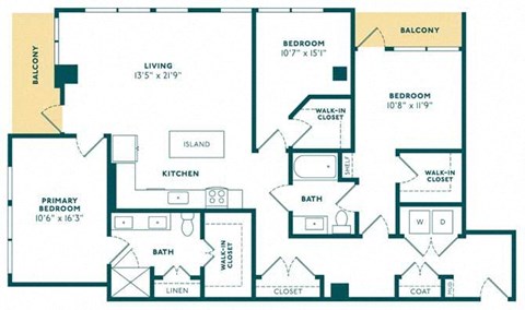 Floor plan for 3 beds, 2 baths, 1545 sqft